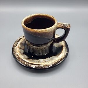 Pfaltzgraff Gourmet Brown Espresso Coffee Cup Saucer Set Brown Drip Glaze USA